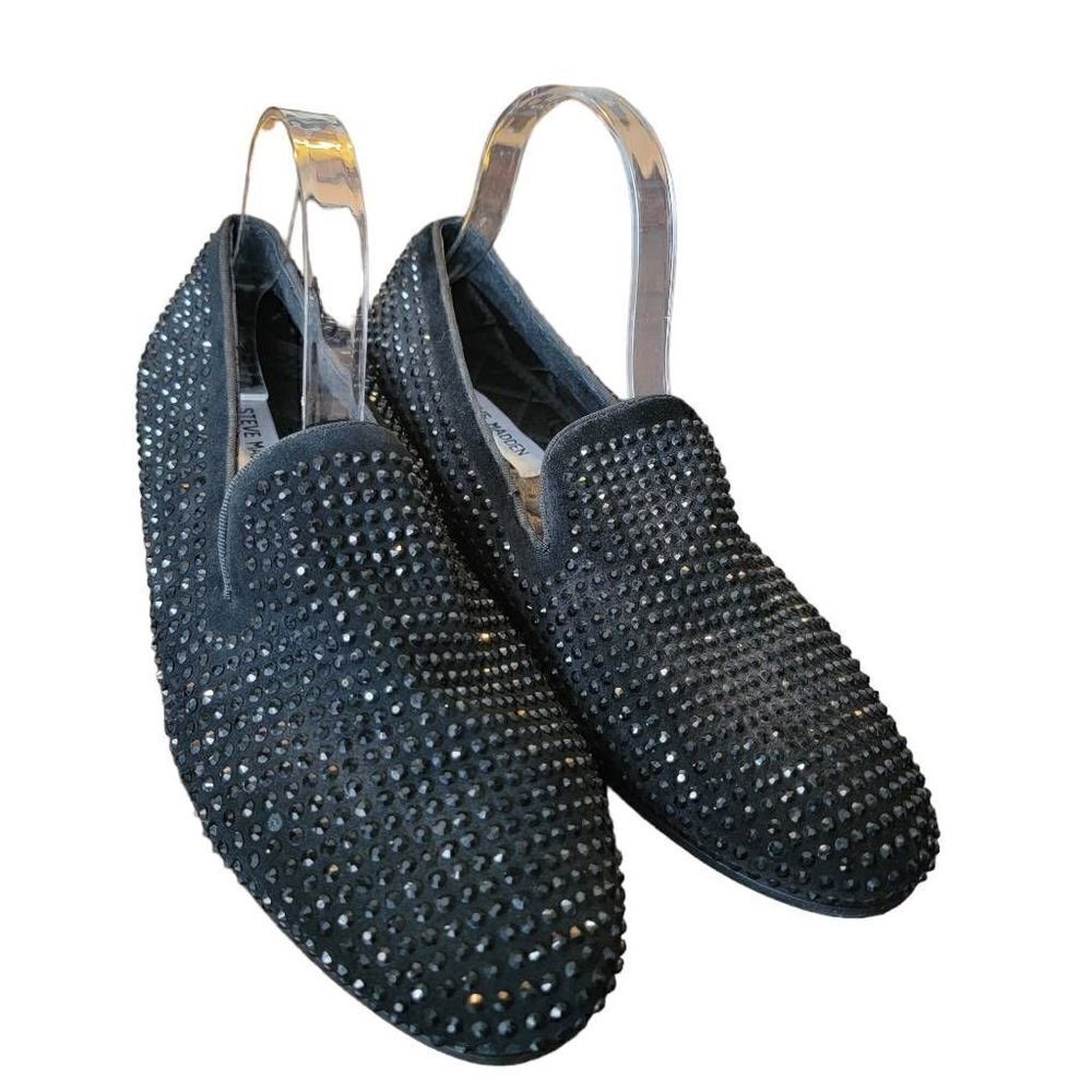 Steve Madden Caviarr Slips On Black Gems Mens SZ 8 Leather Loafers